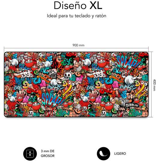 Imagen extra Subblim Alfombrilla de Raton Graffiti de 90x40 cm Antideslizante