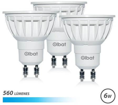 PACK 3 Bombillas LED Gu10 - 6W - 560Lm - Luz Fria - Blanco. Elbat 