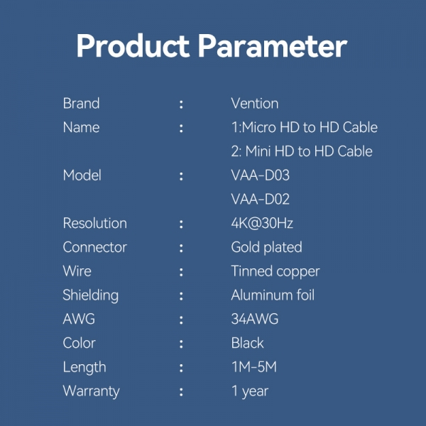 Imagen extra Vention Cable HDMI 1.4 Macho a Micro HDMI Macho - 1m - 