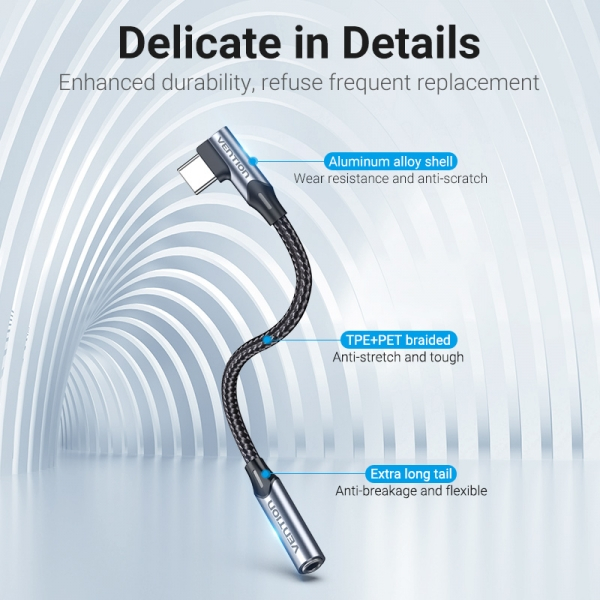 Imagen extra Adaptador USB-C Macho a Jack 3.5mm Hembra en Angulo Recto - 10 cm