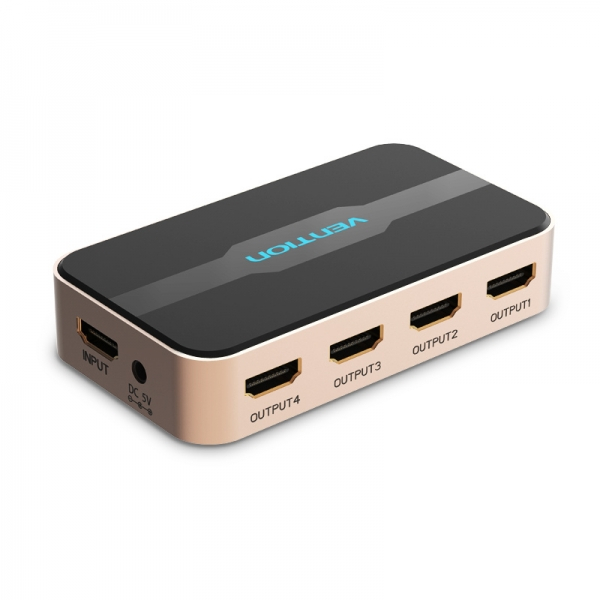 Vention Duplicador HDMI Macho a 4xHDMI Hembra - Dorado