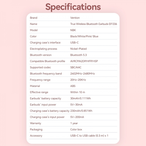 Imagen extra Vention Auriculares Bluetooth 5.3 con 6h Autonomia ELF 06 - Rosa