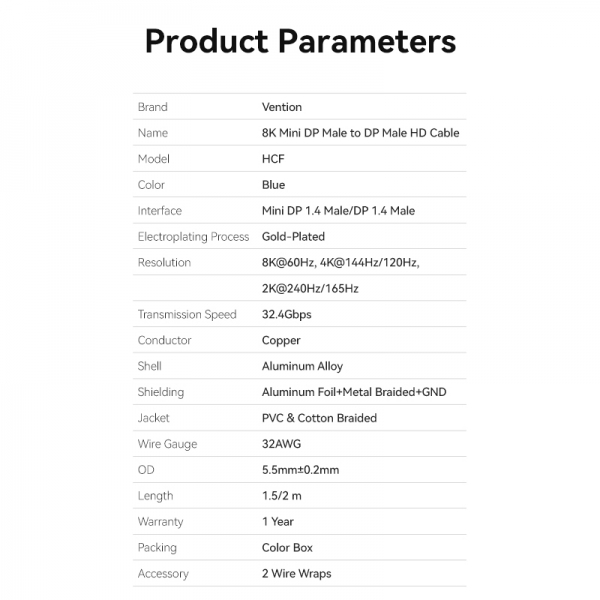 Imagen extra Cable Conversor DisplayPort Macho a Mini DisplayPort Macho v1.4 8K - 2 metros