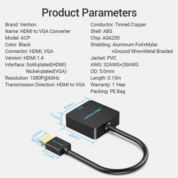Imagen extra Adaptador conversor de HDMI a VGA (Hembra) 