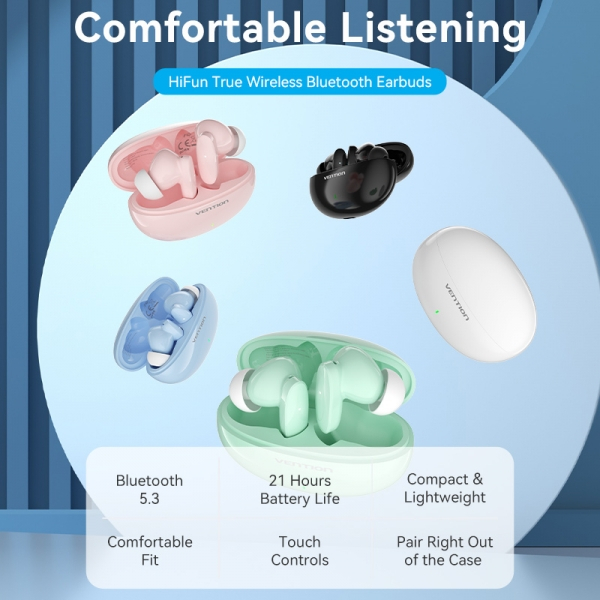 Imagen extra Vention Auriculares Bluetooth 5.3 con 7h Autonomia - Negro