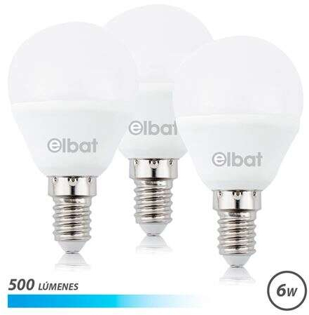PACK 3 Bombillas LED G45 de 6W - 500LM - Base E14 - Luz Fria. Elbat 