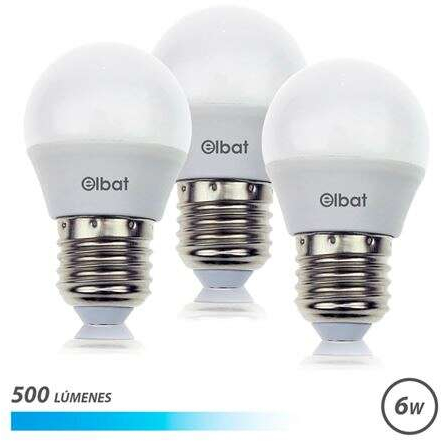 PACK 3 Bombillas LED G45 de 6W - 500LM - Base E27 - Luz Fria. Elbat 