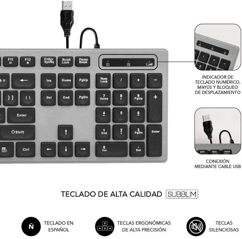 Imagen extra Subblim Teclado Ergonómico Delgado con Teclas silenciosas y cóncavas