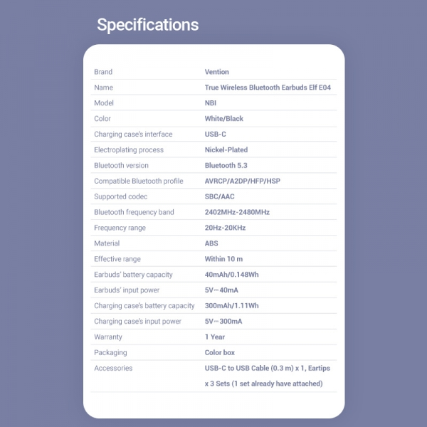 Imagen extra Vention Auriculares Bluetooth 5.3 con 6h Autonomia ELF E04 - Blanco