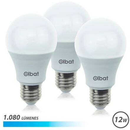 PACK 3 Bombilla LED A60 de 12W - 1080LM - Base E27 - Luz Fria. Elbat 