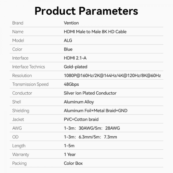 Imagen extra Vention Cable HDMI Macho a HDMI Macho 2.1 8K de 2 metros - Trenzado