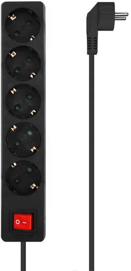 Regleta con Interruptor de 5 enchufes y protección infantil. 1.40 metros. Negro