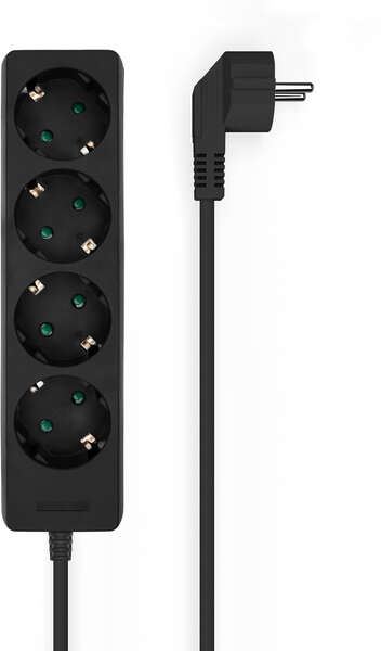 Regleta de 4 Tomas, cable de 1.4 metros. Negro