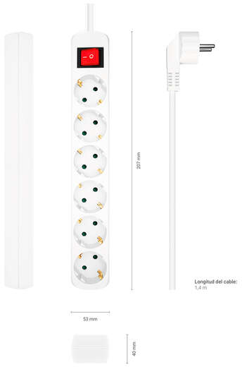 Imagen extra Regleta con Interruptor 6 enchufes Aisens. 1.50 metros. Blanco