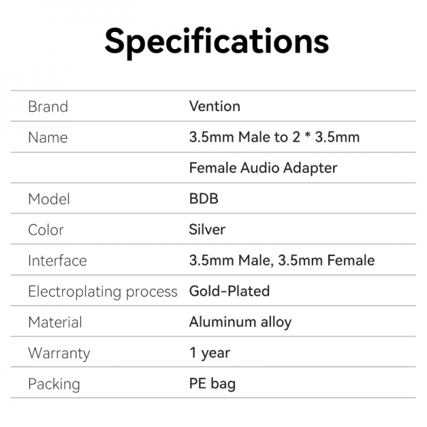 Imagen extra Vention Adaptador Audio Jack 3.5 Macho a 2 x Jack 3.5mm Hembra - Color Blanco