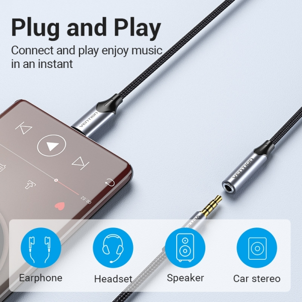 Imagen extra Adaptador Audio Jack 3.5mm Hembra a USB-C - 10 cm