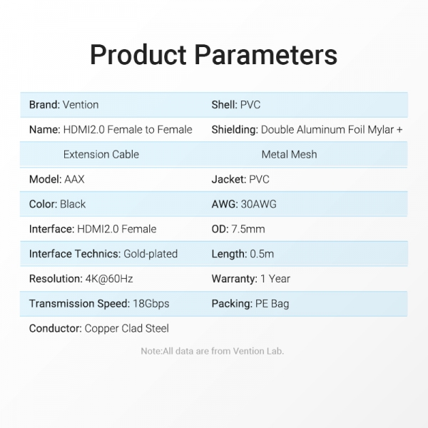 Imagen extra Vention Cable Alargador HDMI Hembra a HDMI Hembra 4K 2.0 - 0.50m - 