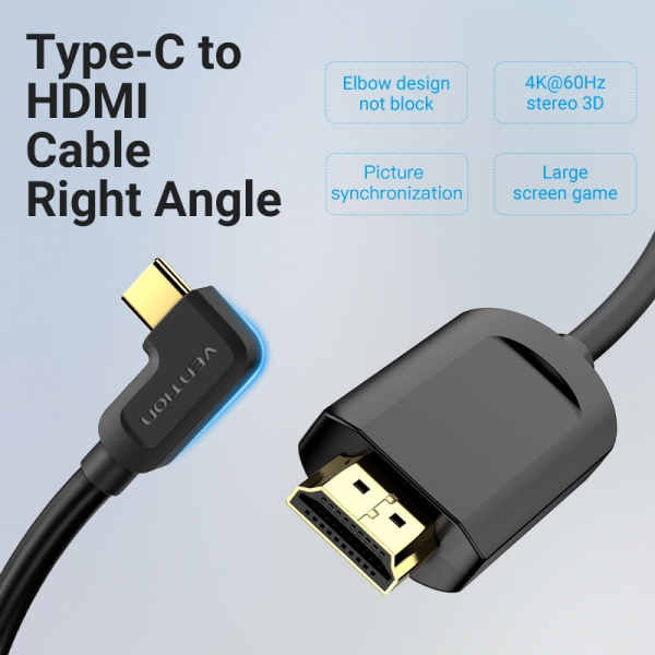 Imagen extra Vention Cable USB-C Macho a HDMI 2.0 Macho Angulo Recto - 1.5m - 