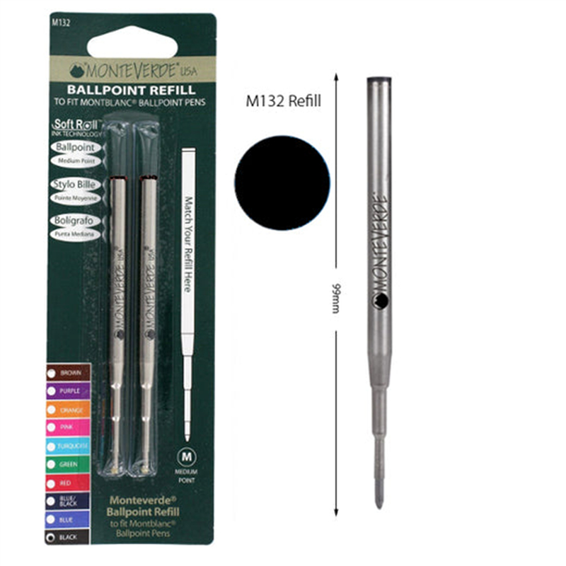PACK 2 Recambios Boligrafo Monteverde Compatible con Montblanc. Negro, Punta Media