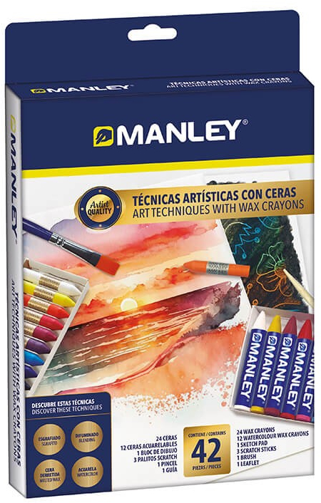 SET TÉCNICAS ARTISTICAS CON CERAS MANLEY 42 PIEZAS