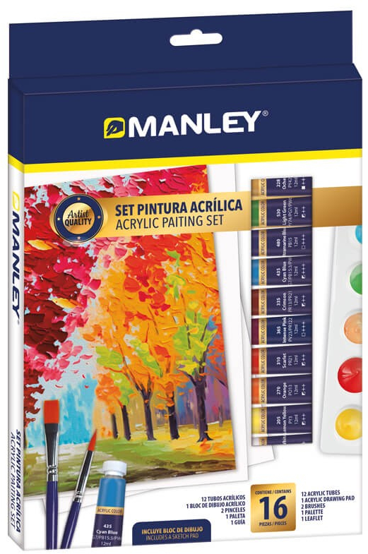 SET PINTURA ACRÍLICA MANLEY 16 PIEZAS