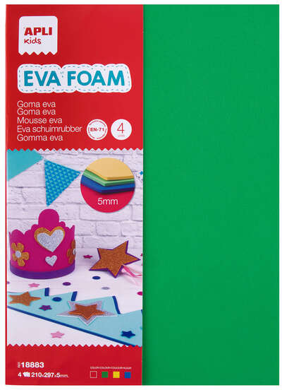 PACK 4 Goma Eva Multicolor A4, 5mm grosor
