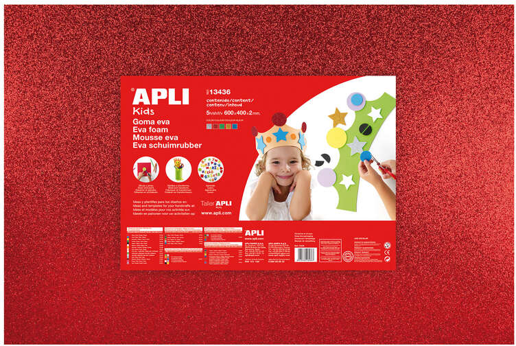 PACK 5 Goma Eva Purpurina Multicolor 60x40 cm. Colores surtidos