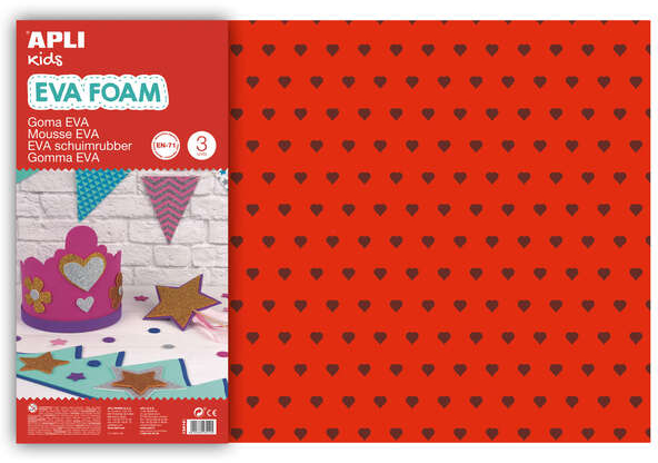 PACK 3 Goma Eva Impresa Purpurina Corazones 60x40 cm