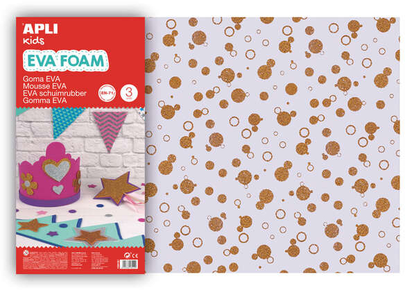 PACK 3 Goma Eva Impresa Purpurina Circulos 60x40 cm