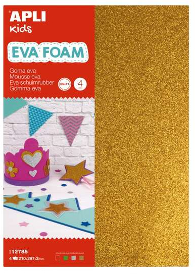 PACK 4 Goma Eva Purpurina A4, Grosor 2 mm. Colores Surtidos