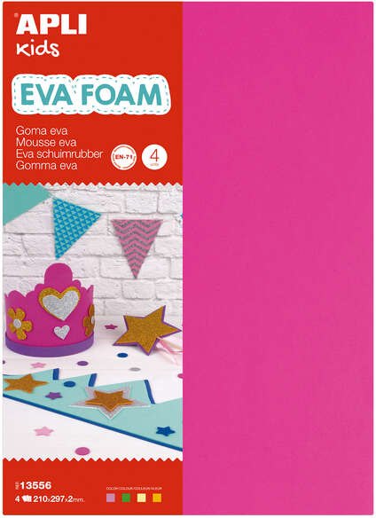PACK 4 Planchas A4 de Goma Eva Fluorescente - Fucsia, Verde, Amarillo y Naranja