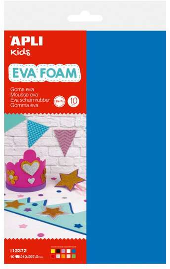 Pack de 10 Goma Eva Multicolor A4 - Grosor 2 mm. Colores Surtidos