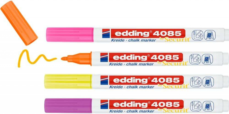 Imagen extra Edding 4085 Neon Pack de 4 Rotuladores de Tiza Liquida - Punta Redonda - Trazo 1-3mm - Olor Neutro - Colores Frambuesa, Amarillo