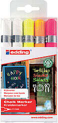 Edding 4095 Pack de 5 Rotuladores de Tiza Liquida - Punta Redonda - Trazo 2-3mm - Olor Neutro - Colores Blanco x2, Amarillo, Nar