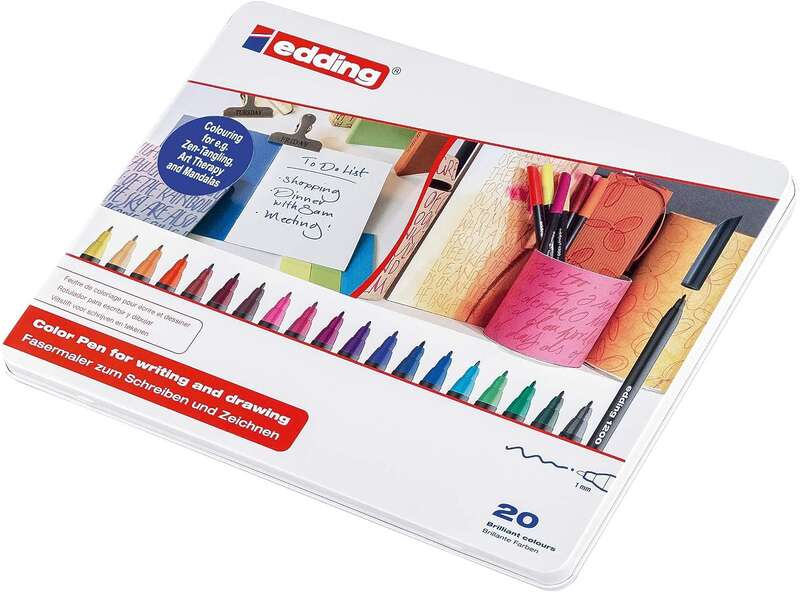 Estuche metalico de 20 rotuladores Edding 1200. Colores variados.