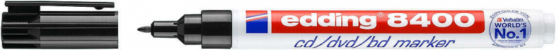 Edding 8400 Rotulador Permanente para CD, DVD y Blu-Ray - Punta Redonda - Trazo entre 0.5 y 1mm - Resistente al Agua y al Roce -