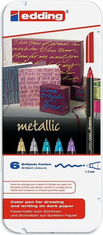 PACK 6 Edding 1200 METALIZADOS - Estuche metalico (Oro, Plata, Rojo, Azul, Violeta y Verde Metalizados)