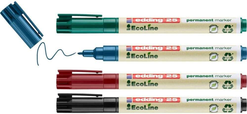 Imagen extra Edding 25 EcoLine Pack de 4 Rotuladores Permanentes - Punta Redonda Fina - Trazo 1mm - 90% de Plastico Reciclado - Colores Surti
