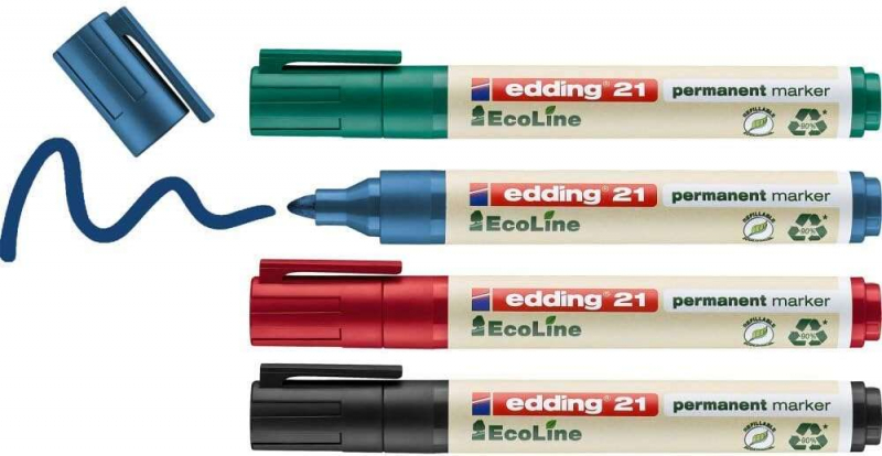 Imagen extra Edding 21 EcoLine Pack de 4 Rotuladores Permanentes - Punta Redonda - Trazo entre 1.5 y 3mm - 90% de Plastico Reciclado - Colore