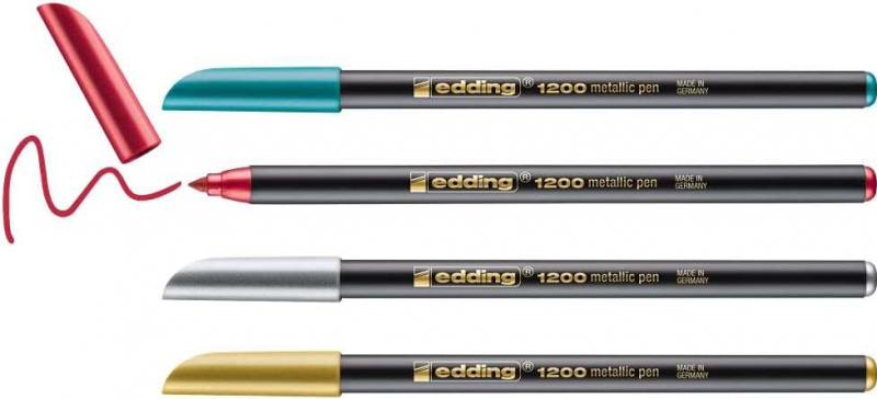 Imagen extra Edding 1200 Metallic Pack de 4 Rotuladores - Punta Redonda - Trazo 1mm - Tinta con Base de Agua - Colores Oro, Plata, Rojo y Ver