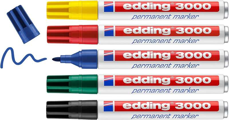 Imagen extra Edding 3000 Pack de 5 Rotuladores Permanentes - Punta Redonda de 1.5mm - Trazo entre 1.5 y 3mm - Recargable - Secado Rapido - Co