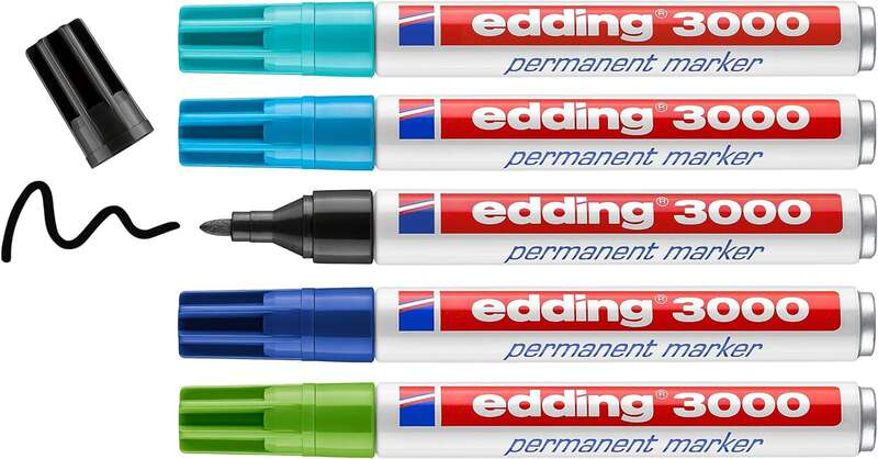 Imagen extra Edding 3000 Pack de 5 Rotuladores Permanentes Colores Frios - Punta Redonda de 1.5mm - Trazo entre 1.5 y 3mm - Recargable - Seca