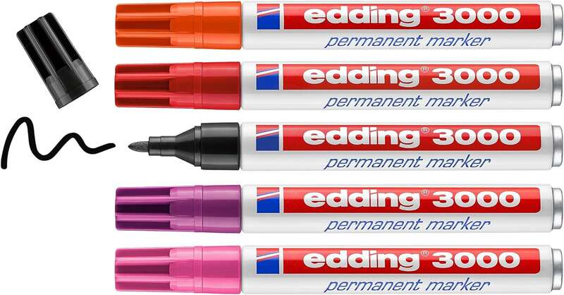 Imagen extra Edding 3000 Pack de 5 Rotuladores Permanentes Colores Calidos - Punta Redonda de 1.5mm - Trazo entre 1.5 y 3mm - Recargable - Se