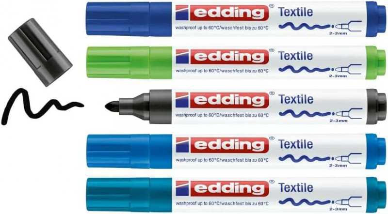Imagen extra Edding 4500 Colores Frios Pack de 5 Rotuladores Permanentes para Textil - Punta Redonda - Trazo 2-3mm - Olor Neutro - Secado Rap