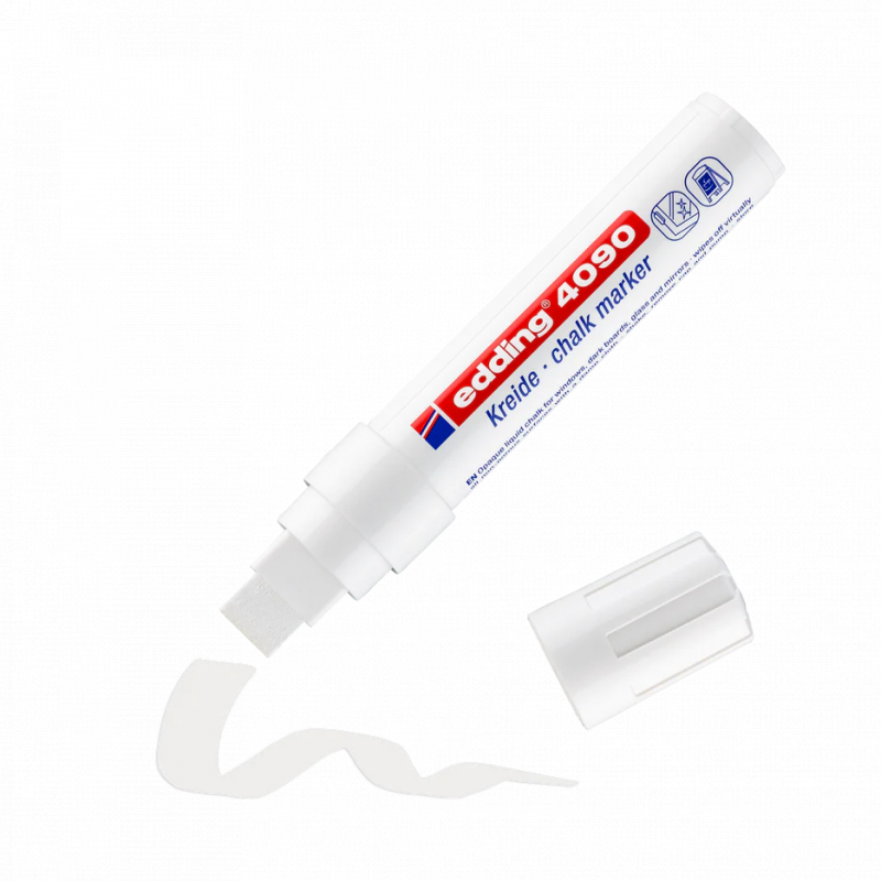 Imagen extra Edding 4090 Rotulador de Tiza Liquida - Punta Biselada - Trazo entre 4 y 15mm - Olor Neutro - Color Blanco