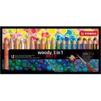 Stabilo Woody 3 en 1 Arty - PACK 18 Lapices de Colores + Sacapuntas + Pincel