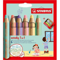 Stabilo Woody 3 en 1 - PACK 6 Lapices de Colores Pastel + Sacapuntas