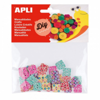 Apli Botones Cuadrados de Madera - Estampados Variados - Bolsa con 35 Unidades - Scrapbooking - Colores Surtidos
