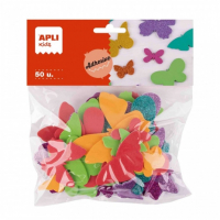 Apli Pack de 50 Mariposas de Goma EVA - Tamaños Surtidos - 6 Formas - con Purpurina - Colores Surtidos
