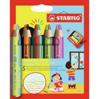 Stabilo Woody 3 en 1 Duo - PACK 5 Lapices de Colores + Sacapuntas